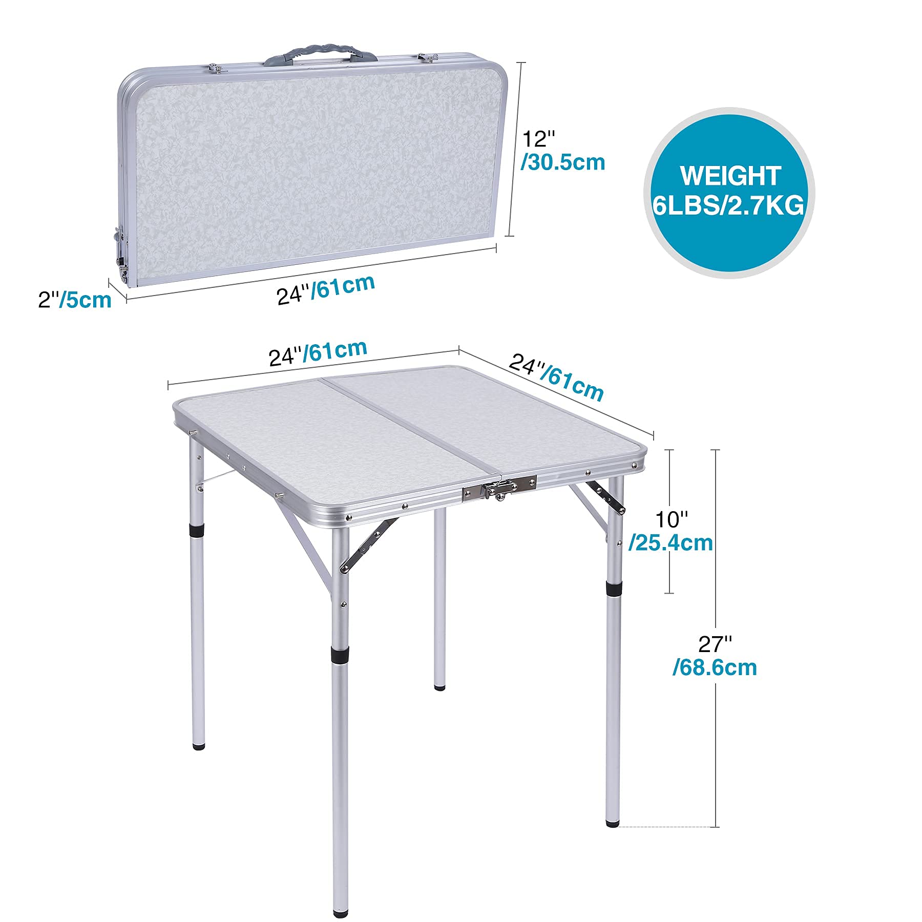 24x24 Inch Lightweight Portable Folding Card Table with Waterproof MDF Top - White Square Folding Table for Adults, Indoor & Outdoor Use - Perfect for Parties, Camping, Picnics & Game Nights