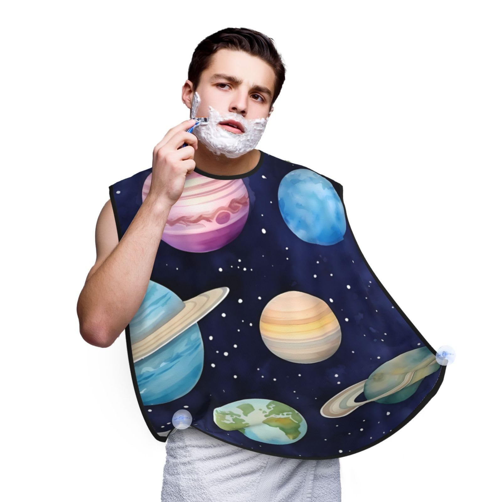 Space Planets Beard Bib Apron for Men - Solar System Beard Hair Catcher | Non-Stick Shaving & Trimming Apron | Grooming Gift for Husband & Dad | Perfect for Home Barbering & DIY Grooming