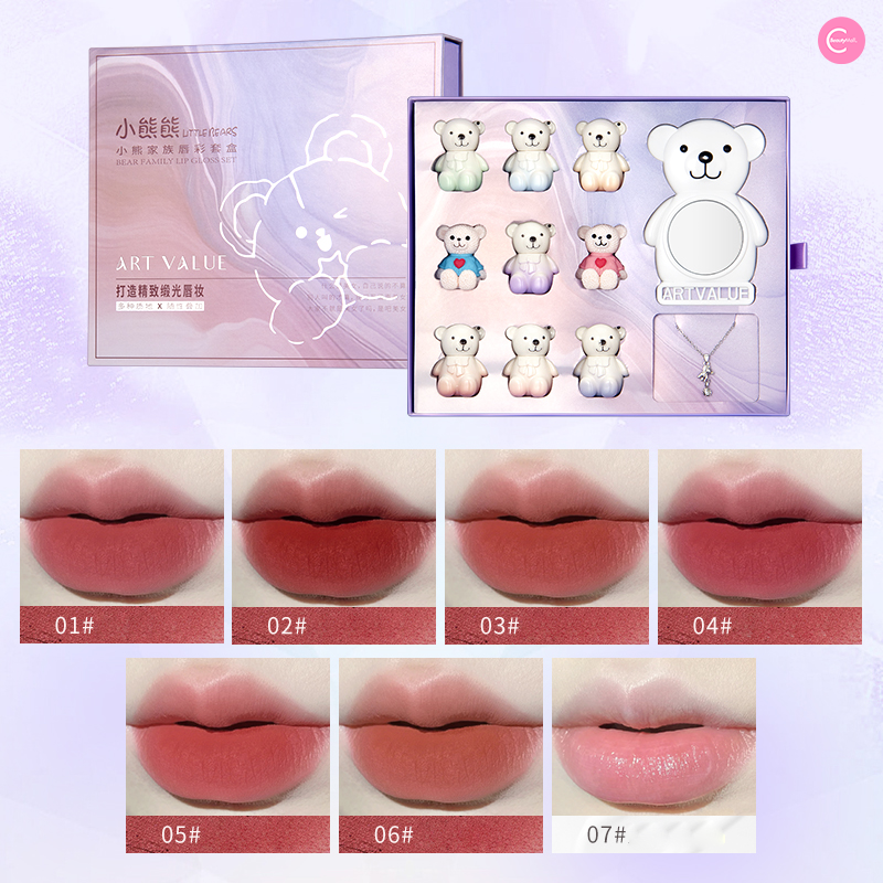 ART VALUE Bear Family Lip Kit - 6 Colors Matte Liquid Lipstick Set, Long Lasting & Non-Drying - Perfect for Daily Makeup, Parties, and Gifts