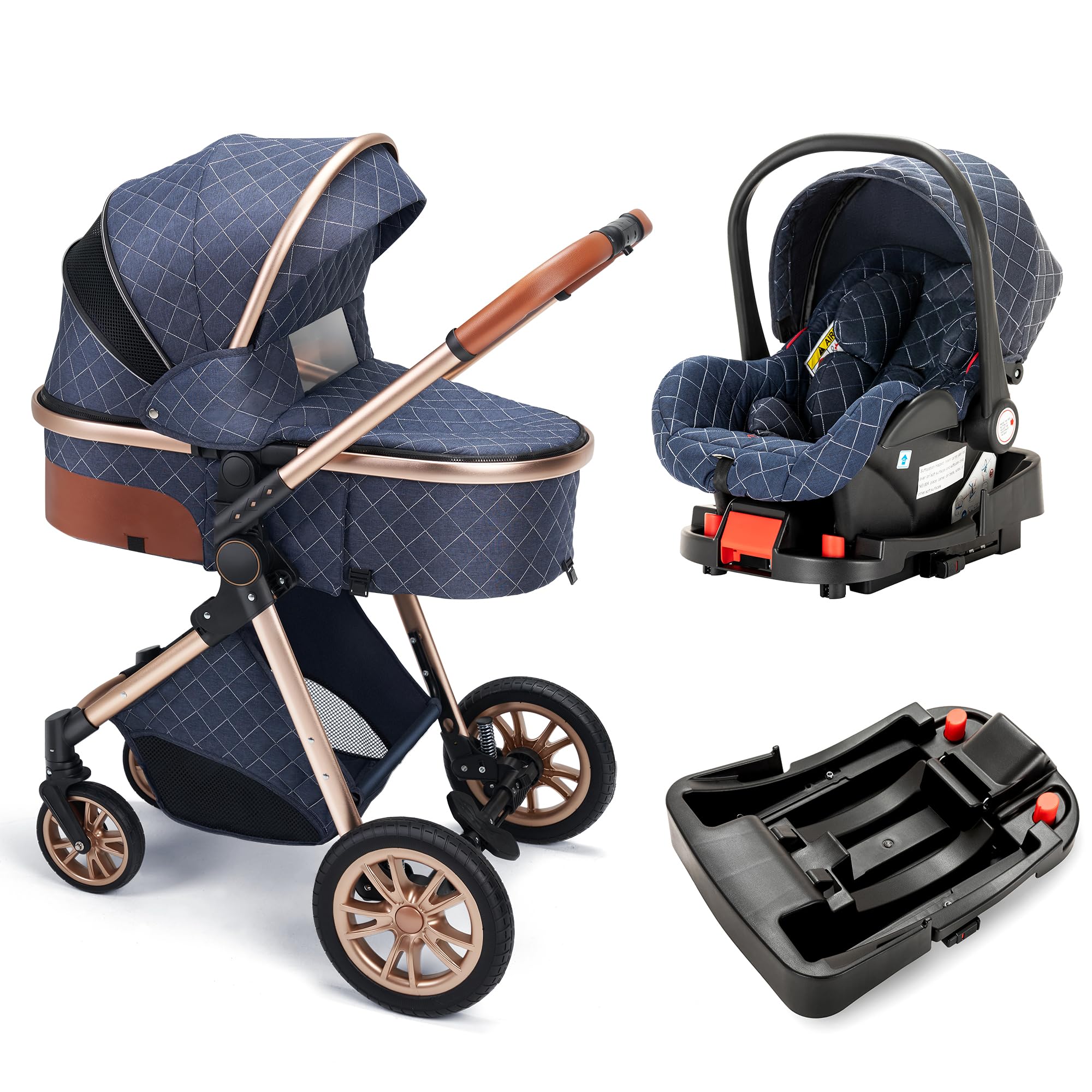 Premium 3-in-1 Folding Baby Stroller with Base - Luxury High Landscape Pram Pushchair (Blue) | Perfect for Newborns, Toddlers & Travel | Smooth Ride for Parks, Shopping & Daily Outings
