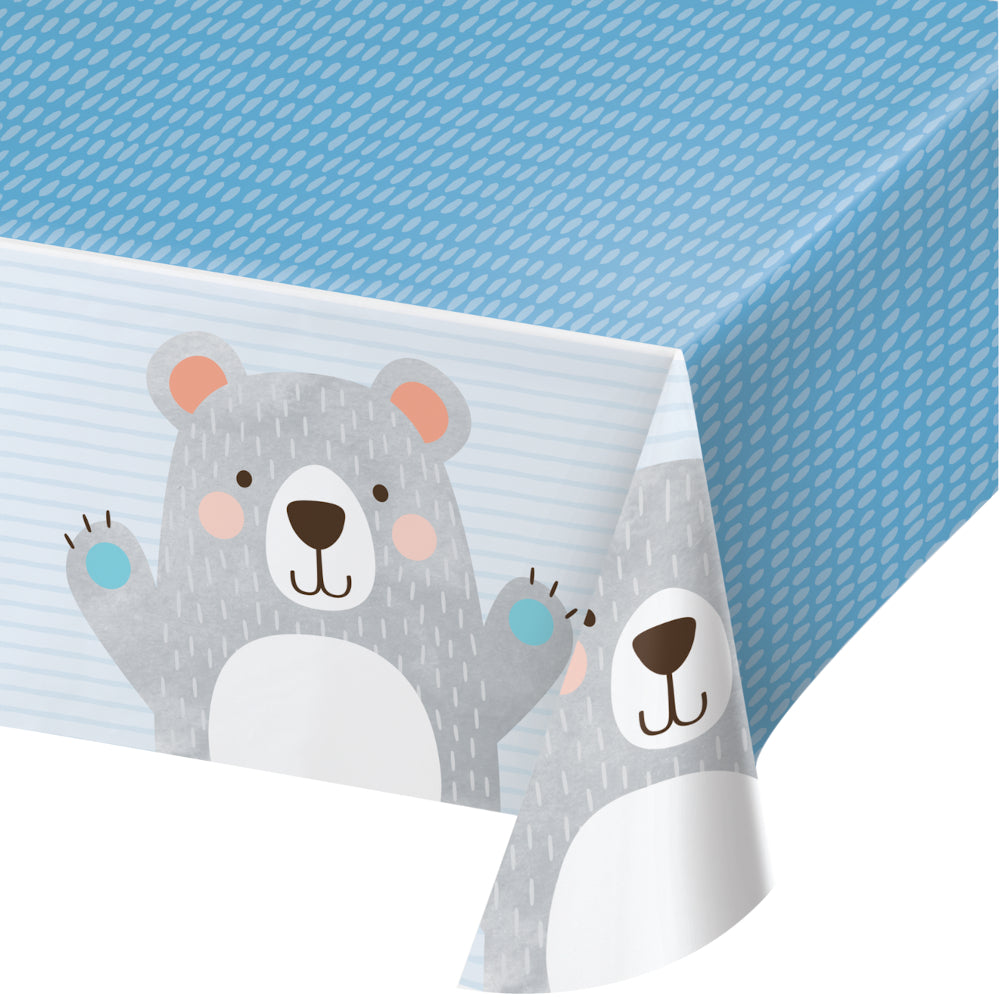 1st Birthday Bear Plastic Table Cover - All Over Print 137cm x 259cm (54x102 inches) - Perfect for Baby's First Birthday Party Decorations