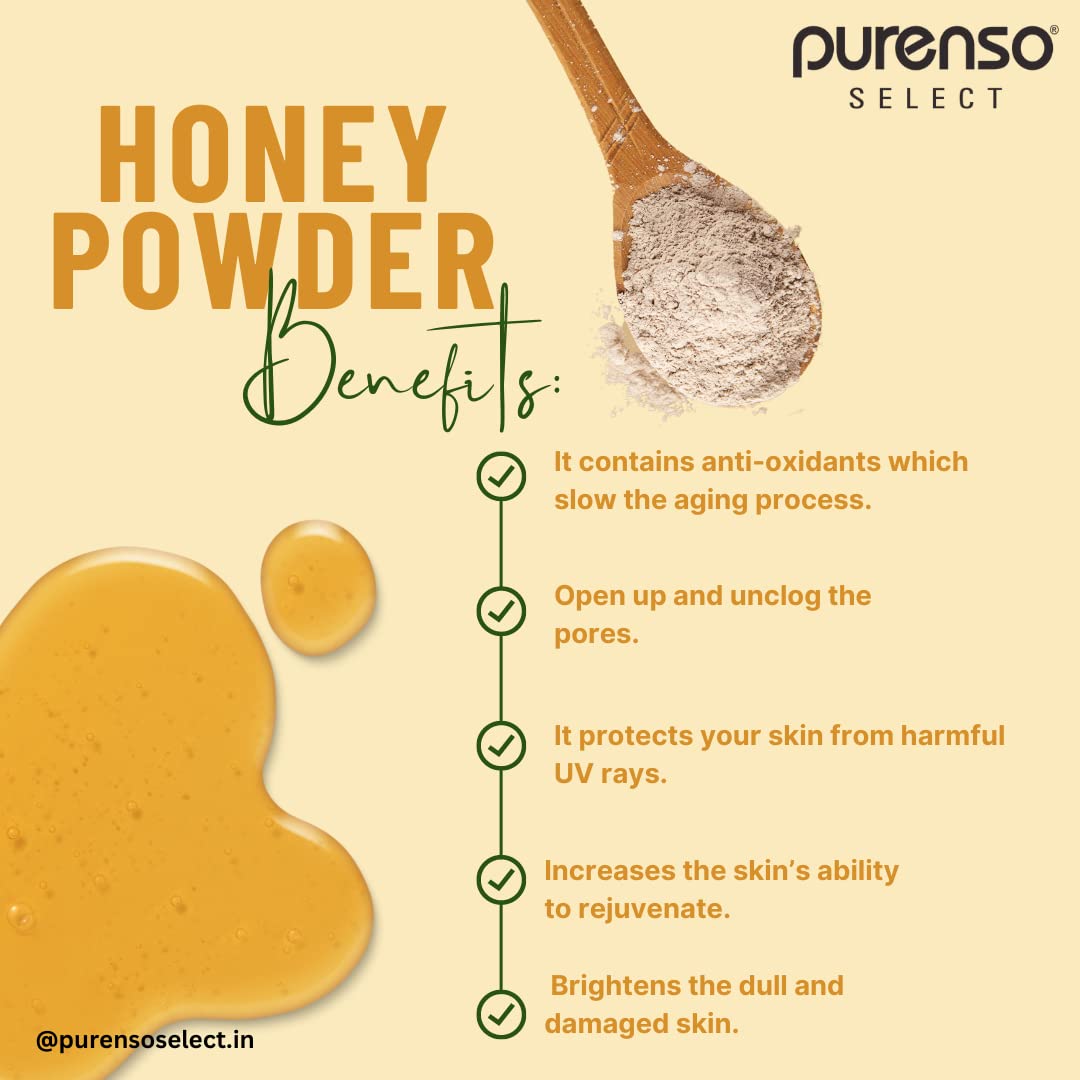Purenso Select - 100% Pure Honey Powder, 100g | Natural Sweetener for Baking, Tea, Coffee & Healthy Recipes | Gluten-Free & Non-GMO