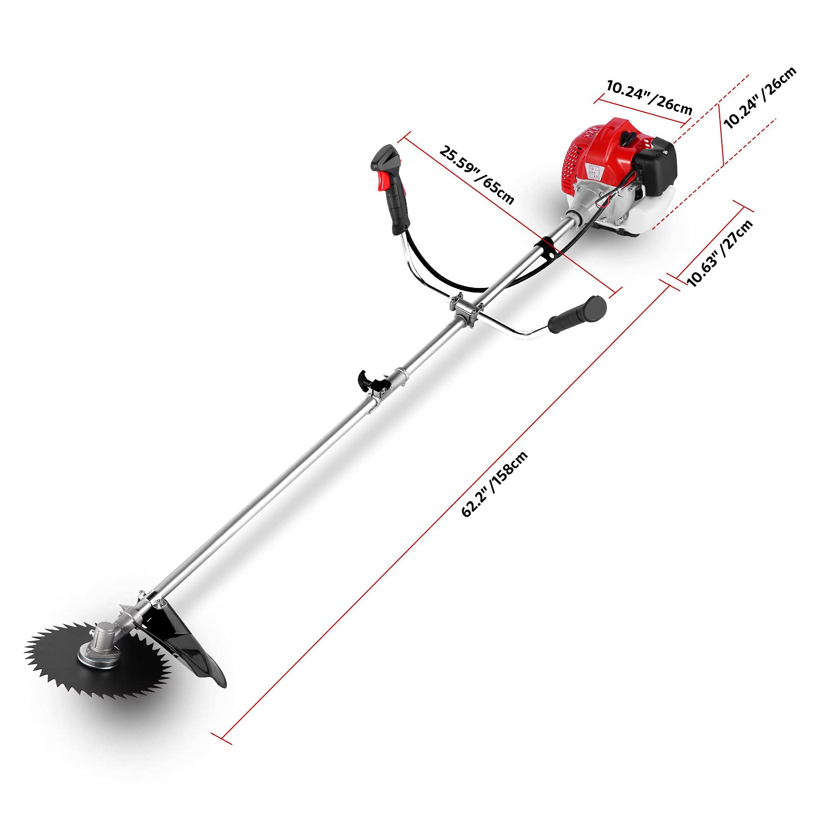 58CC 4-in-1 Gas Powered Weed Wacker - Straight Shaft String Trimmer & Brush Cutter with U-Handle for Grass, Heavy Bush & Yard Maintenance (Red) - Perfect for Landscaping, Lawn Care & Property Edging