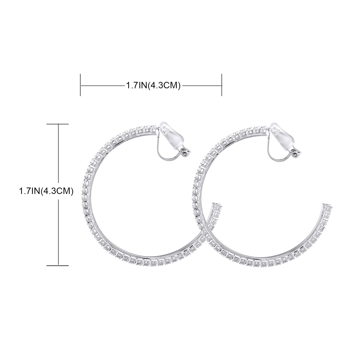 YOQUCOL 1.7 Inch Clip On Hoop Earrings for Women - Cubic Zirconia Non-Pierced Earrings - Perfect for Weddings, Parties & Everyday Wear