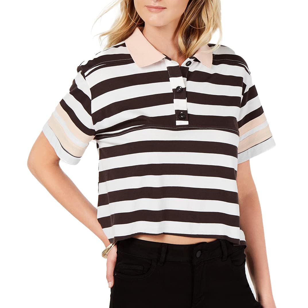 Women's Black Striped Boxy Polo Shirt - Medium | Casual & Workwear | Perfect for Office, Golf & Weekend Outings