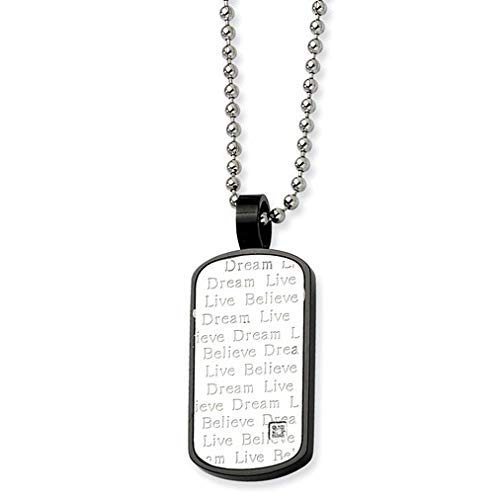 Men's Stainless Steel Black PVD CZ Dog Tag Pendant Necklace - 24 Inch Chain, Hypoallergenic & Tarnish-Free Jewelry for Everyday Wear, Gifts & Military Style Fashion