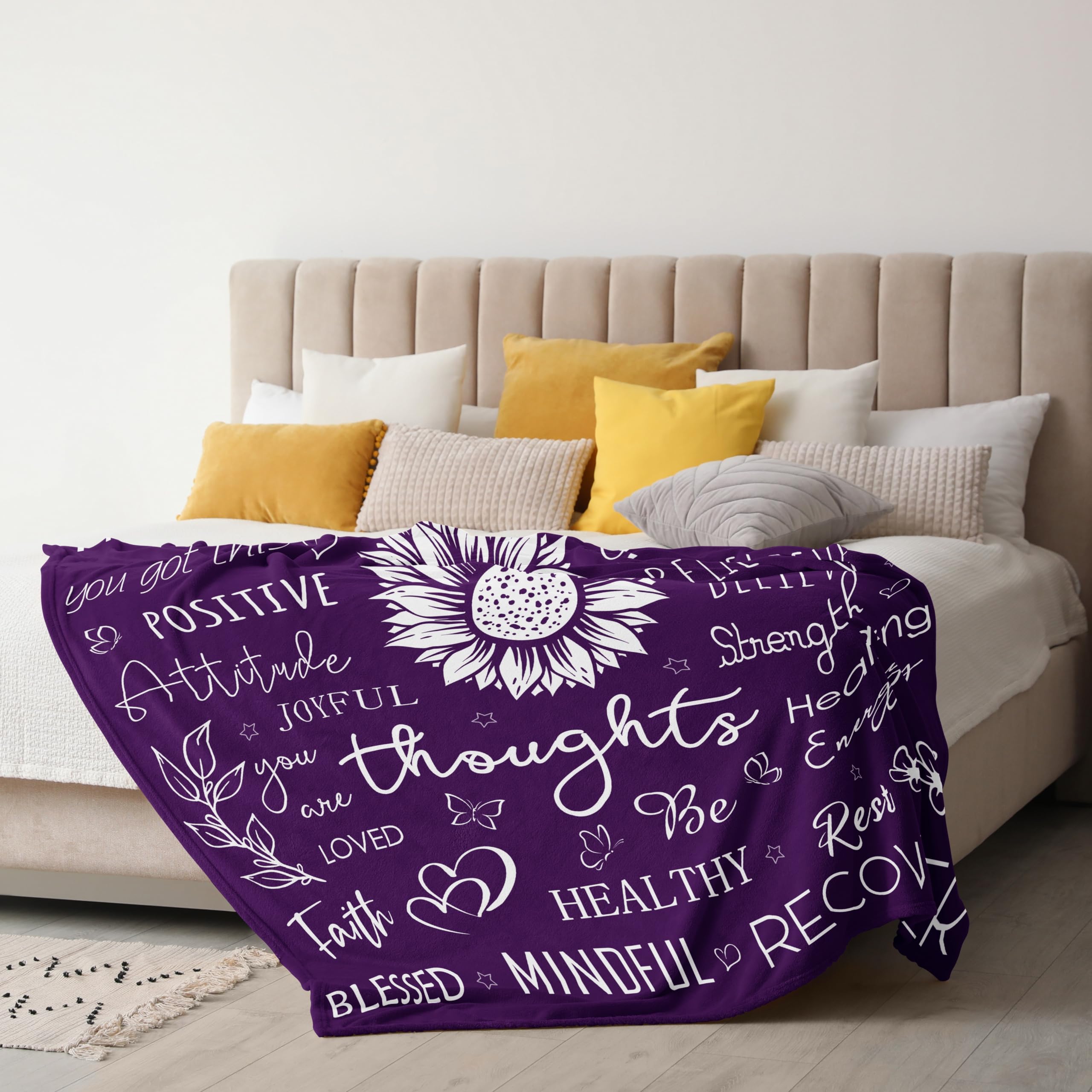 Xutapy Get Well Soon Gifts for Women - Soft Purple Healing Blanket 60’’X50’’ - Inspirational & Encouragement Gifts for Surgery Recovery, Cancer Care, Hospital Stay - Perfect for Comfort, Relaxation & Emotional Support