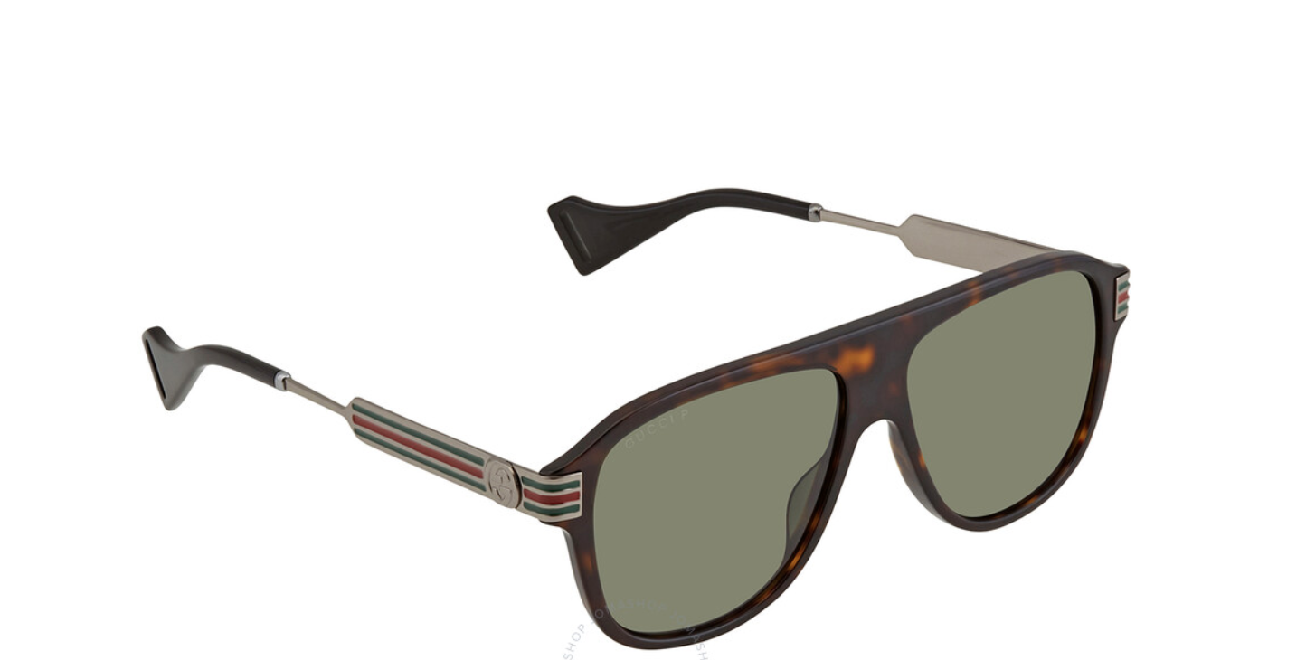 Gucci GG 0587S 002 Havana/Brown Green Polarized Sunglasses for Women & Men - UV Protection, Fashion Luxury Shades for Beach, Driving & Outdoor Activities