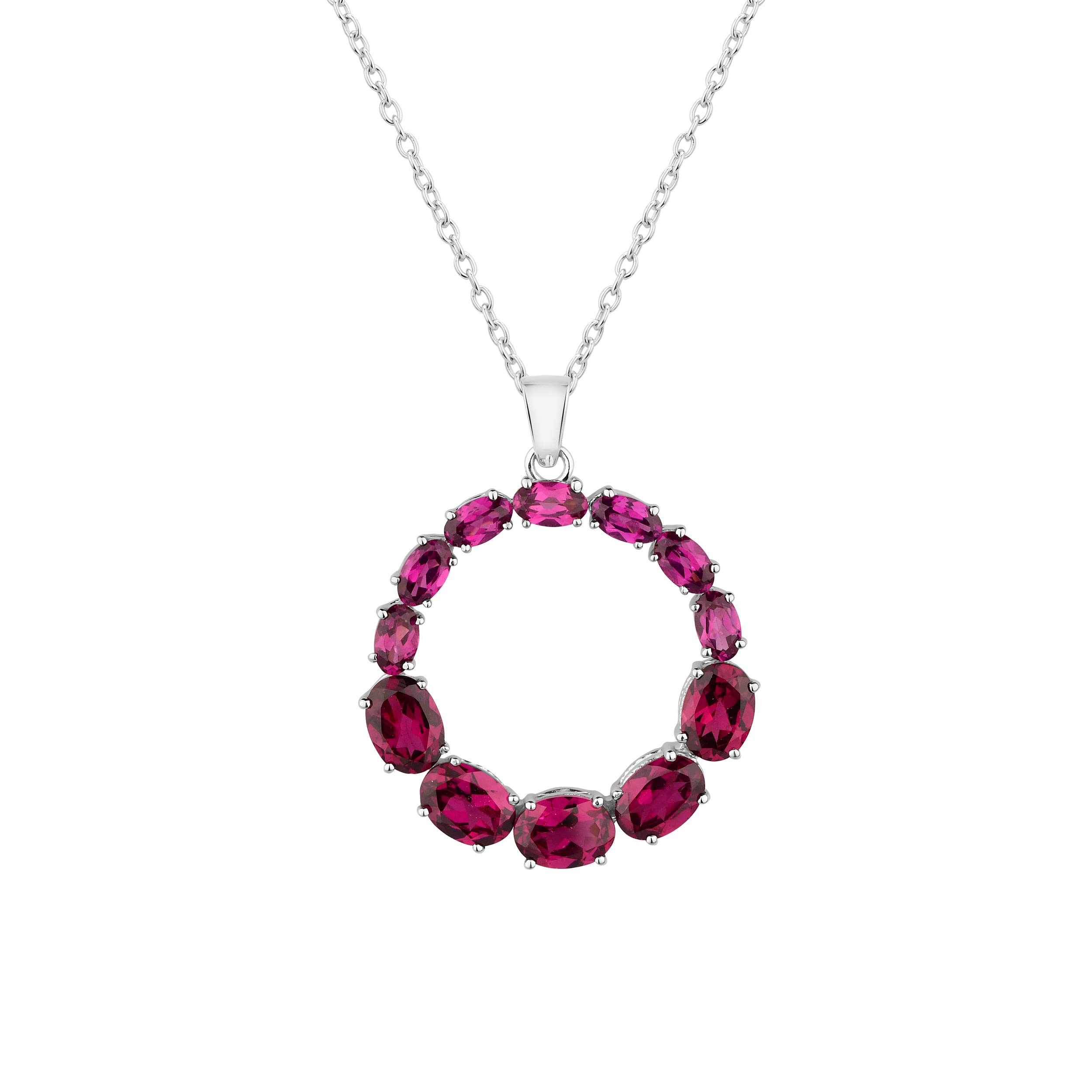 925 Sterling Silver Round Pendant Necklace with Amethyst/Onyx/Blue Topaz/Rhodolite Gemstone - Elegant Jewelry Gift for Women & Girls - Perfect for Birthday, Anniversary & Everyday Wear