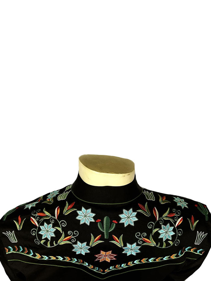Rockmount 6865 BLK Men's Agave Cactus Floral Embroidered Western Shirt - Black Cowboy Shirt for Rodeo, Country Music Festivals & Western Style Fashion