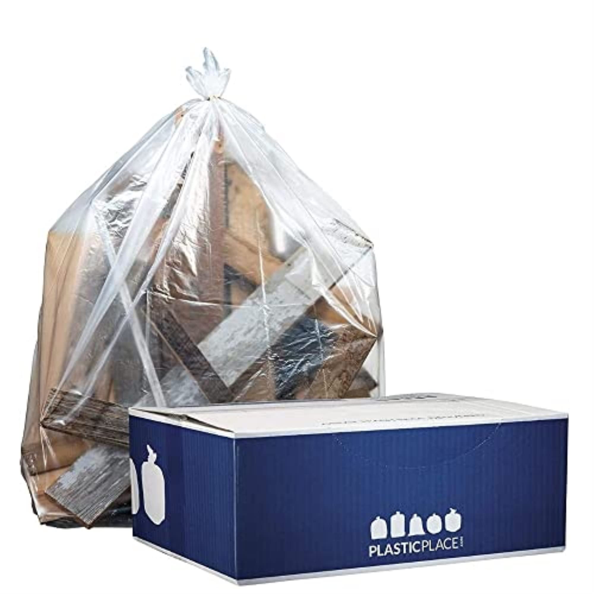 Plasticplace Heavy Duty 42 Gallon Clear Contractor Trash Bags - 3.0 Mil Thick, 32.6” x 46.4” (50 Count) - Durable Garbage Bags for Construction Sites, Home Renovation & Commercial Use