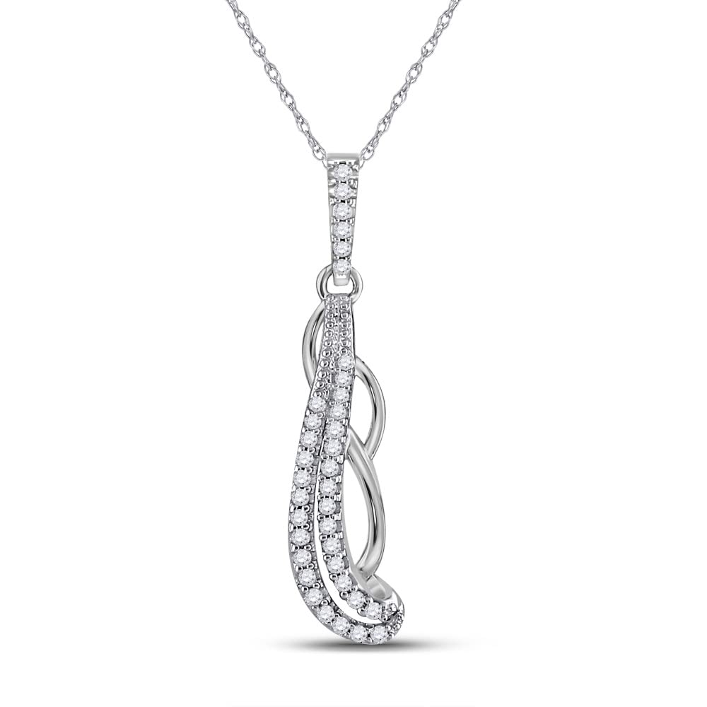 10K White Gold Women's Round Diamond Dangle Pendant Necklace - 1/8 Cttw Sparkling Jewelry Gift for Her, Perfect for Anniversaries, Birthdays & Special Occasions