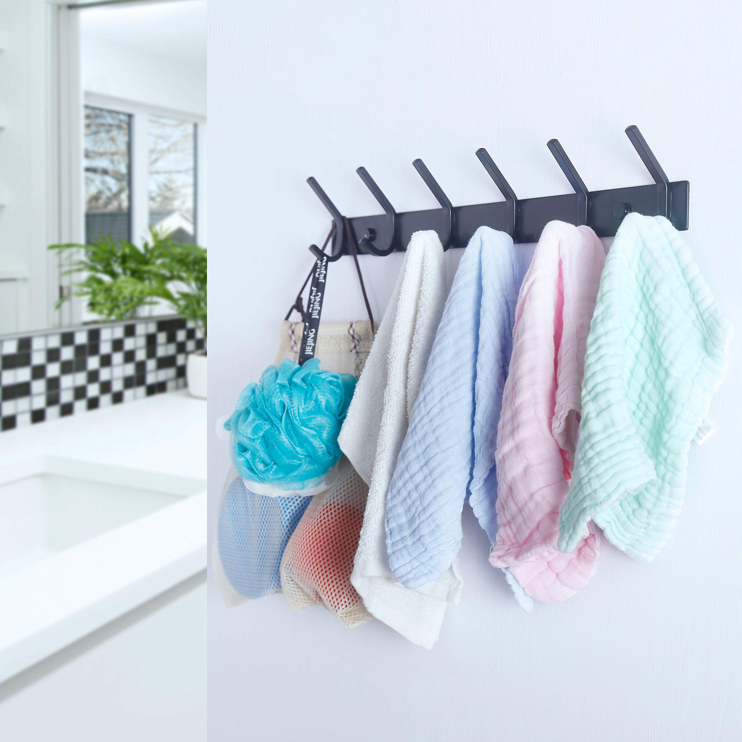 Heavy Duty Metal Wall Mounted Coat Rack with 5 Double Hooks - Black 2 Pack for Entryway, Bedroom & Closet Organization | Durable Clothes Hanger for Jackets, Hats & Bags