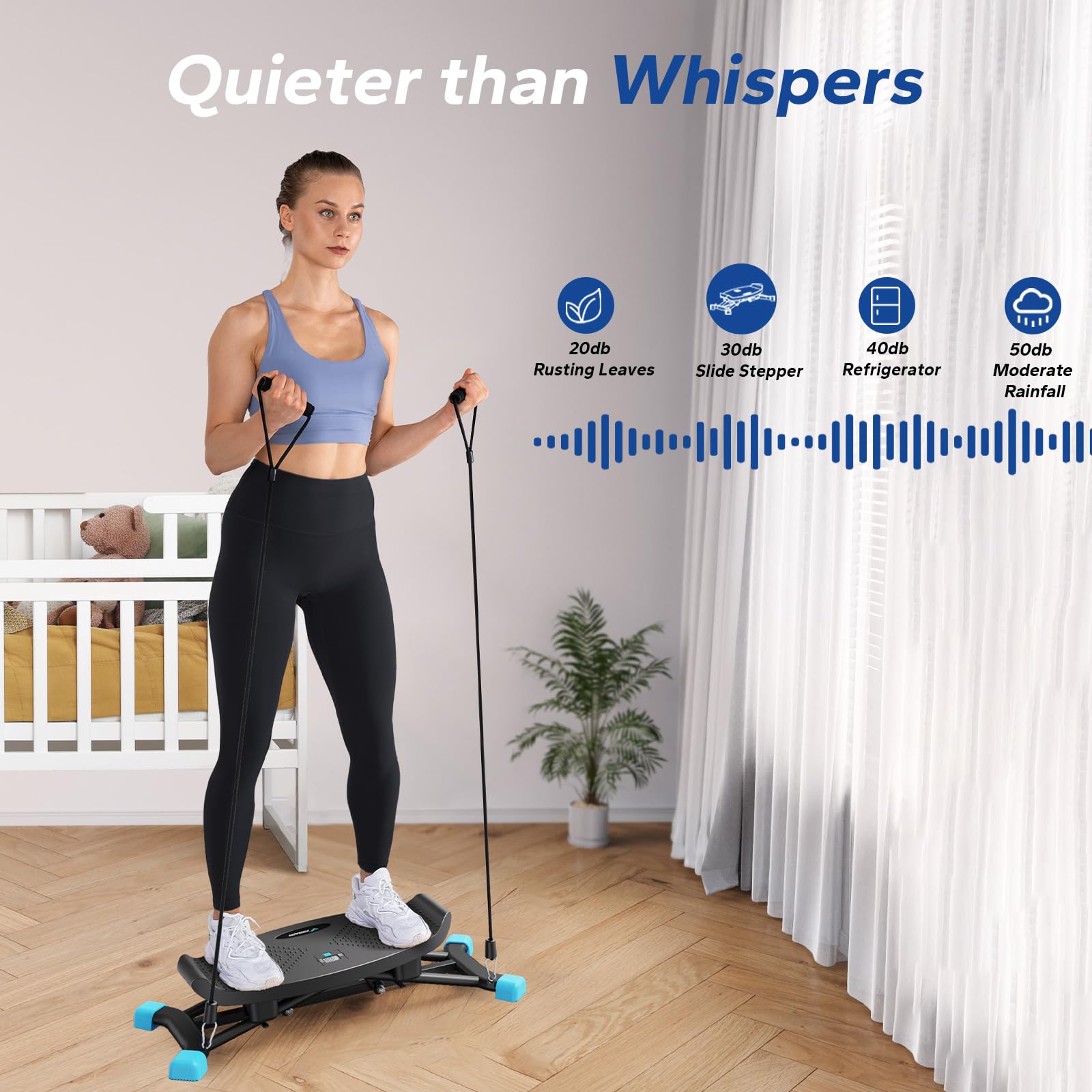 MERACH Slide Steppers for Home Workout - Mini Stair Stepper Machine with Resistance Bands for Full Body Exercise, 300 lbs Weight Capacity - Perfect for Cardio, Leg Toning & Small Space Fitness