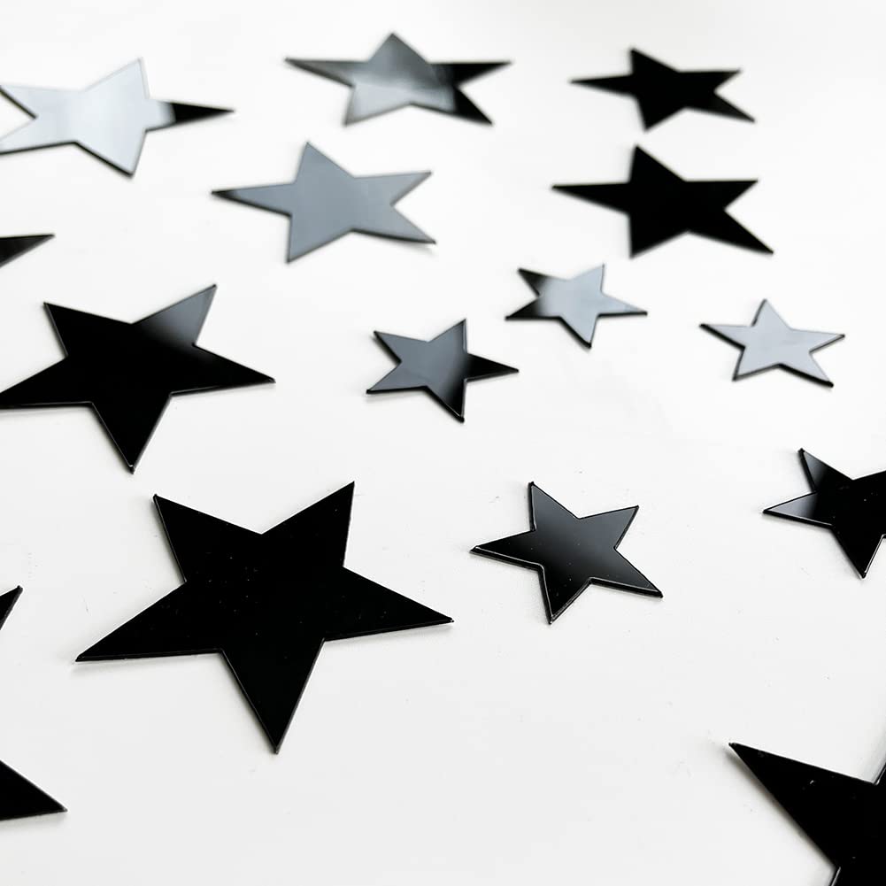 40Pcs Black Stars Acrylic Mirror Wall Stickers - Self-Adhesive Art Decals for Kids Bedroom, Nursery, Home DIY Decor - Removable Satin Paper Stickers for Party, Wedding, Photo Backdrop (Black Stars)