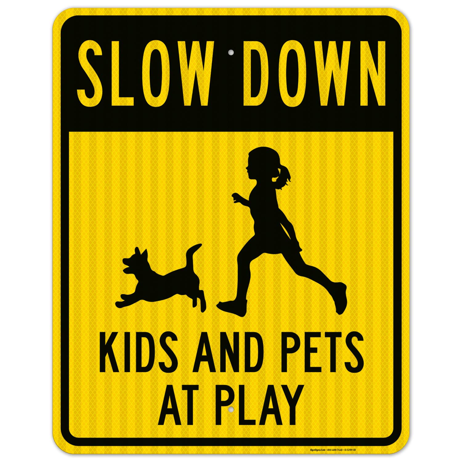 Slow Down Kids and Pets at Play Sign - 24x30 Inches Reflective Aluminum Traffic Warning Sign - 3M EGP Reflective .080 Aluminum, Fade Resistant - Perfect for Neighborhoods, Schools & Play Areas - Indoor/Outdoor Use - Made in USA