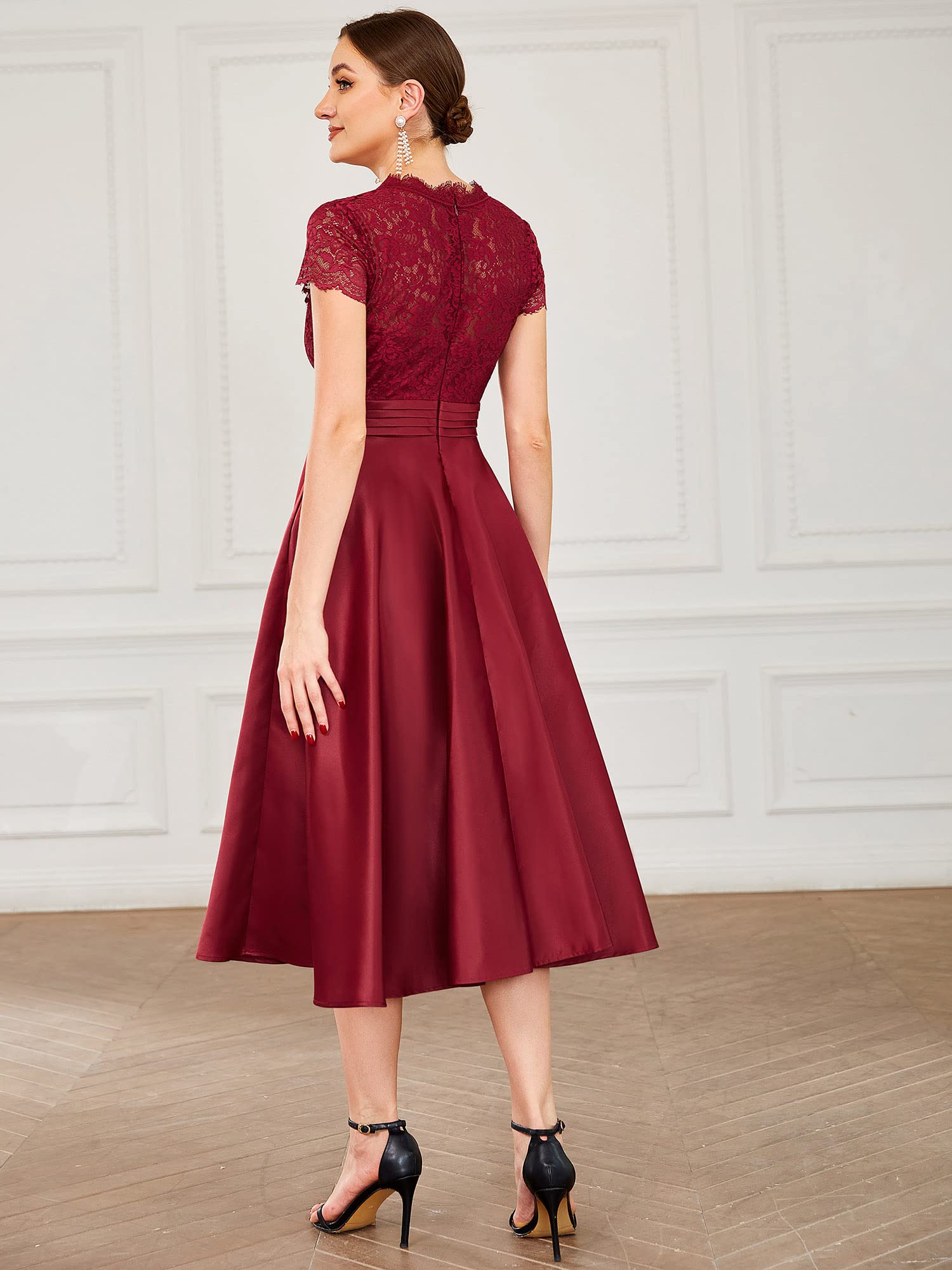 Ever-Pretty Women's A-Line Lace V-Neck Cocktail Dress - Elegant See-Through Pleated Design for Weddings, Parties & Special Occasions | Perfect for Bridal Showers, Evening Events & Formal Gatherings