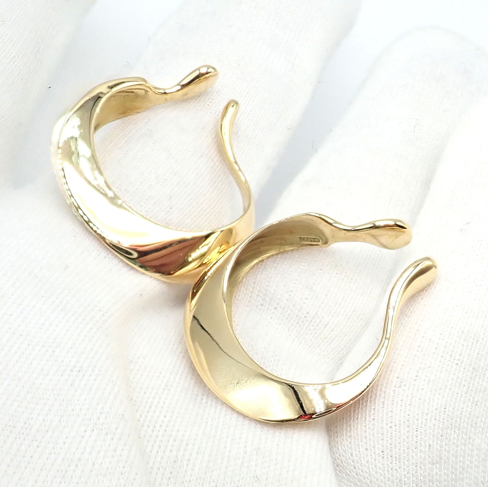 Authentic Vintage Tiffany & Co 18k Yellow Gold Peretti Lily Lobe Hoop Earrings for Women - Luxury Designer Jewelry Gift for Anniversary, Wedding & Special Occasions