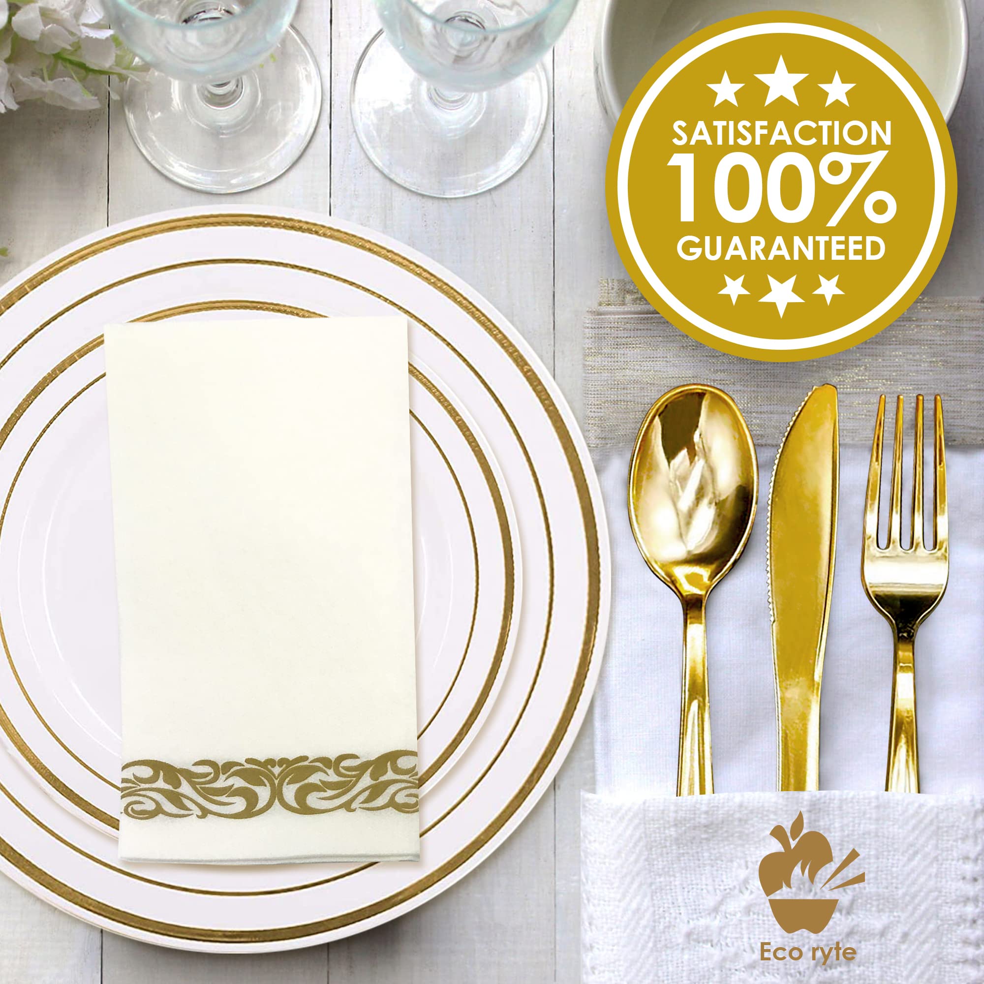 150-Piece Premium Heavy-Duty Gold Plastic Cutlery Set - 50 Forks, 50 Knives, 50 Spoons - BPA-Free Disposable & Reusable Gold Flatware for Parties, Weddings, Catering, Events - Elegant Dining for Home, Restaurant, Picnic & Outdoor Gatherings
