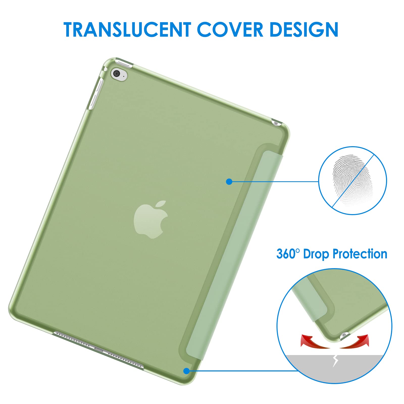 JETech iPad Air 2 Case with Auto Wake/Sleep Smart Cover - Premium Protective Case for iPad Air 2 (Not Compatible with 1st Gen iPad Air) in Matcha Green - Perfect for Work, Travel & Home Use