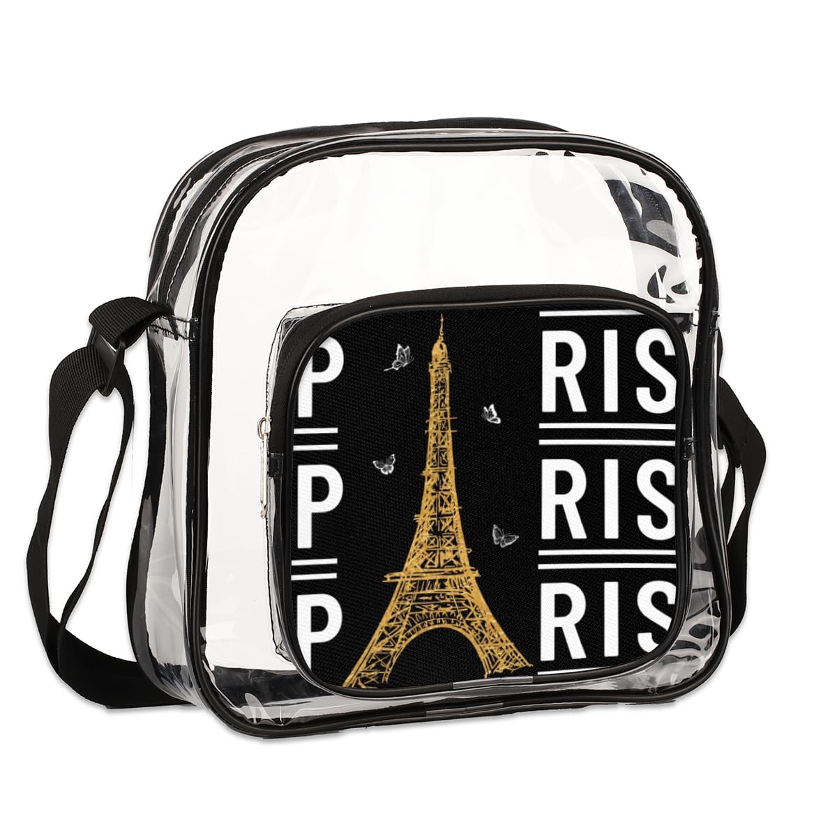 Eiffel Tower Abstract Clear Crossbody Purse Bag - Paris Themed Stadium Approved Clear Purse for Women & Men - Perfect for Concerts, Sports Events & Festivals - Fashionable & Functional Clear Shoulder Bag for Everyday Use