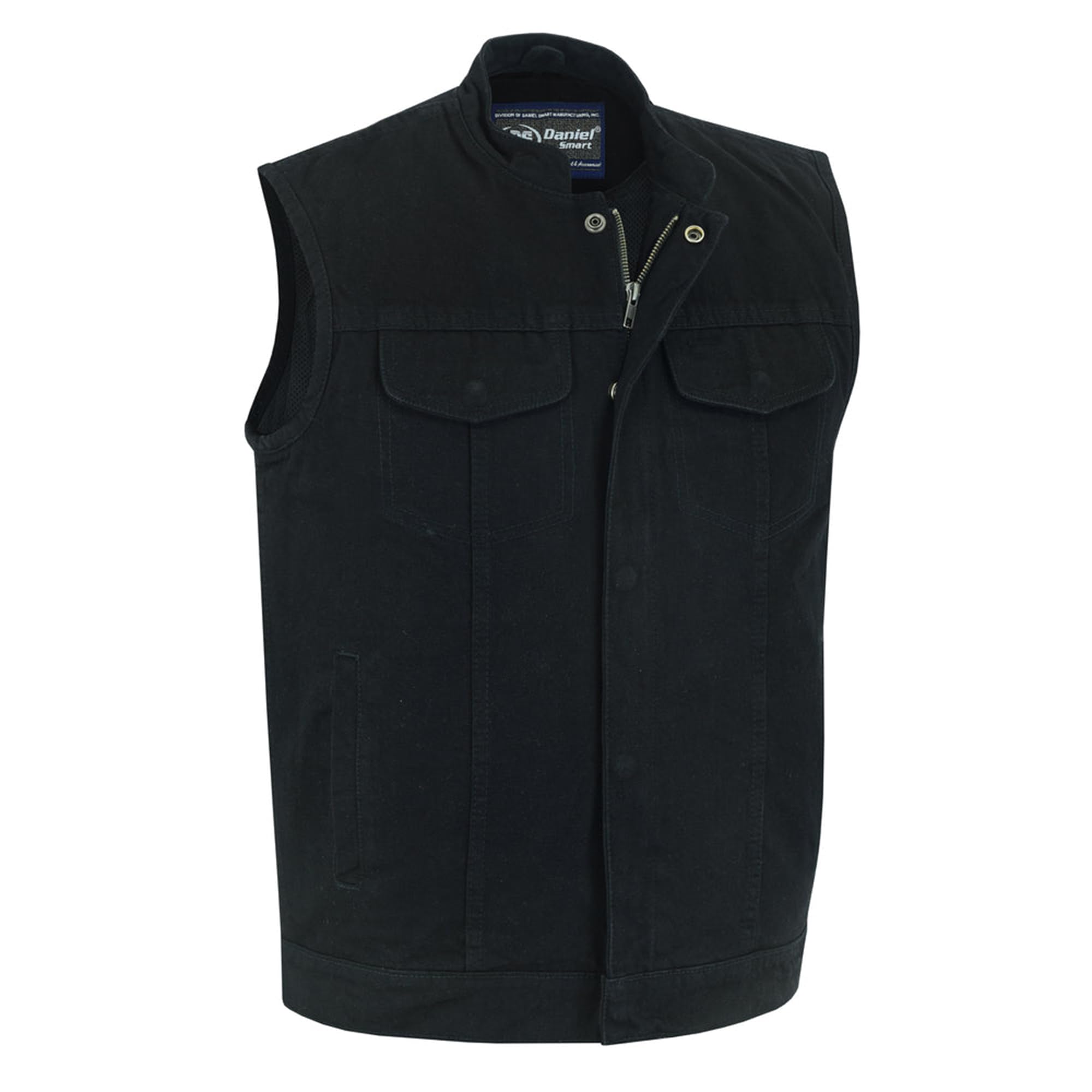 Daniel Smart Men's Denim Vest - Scoop Collar Motorcycle Jacket with Concealed Weapon Pockets & Hidden Zipper - Perfect for Biker Rides, Outdoor Adventures & Casual Wear