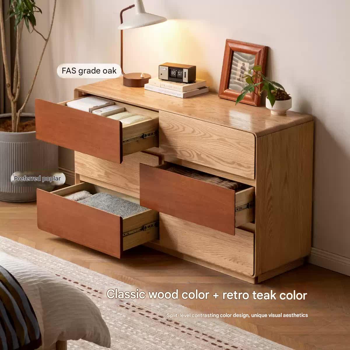 Solid Oak Wood Modern Drawer Cabinet - Stylish Storage Solution for Living Room, Bedroom & Office Organization