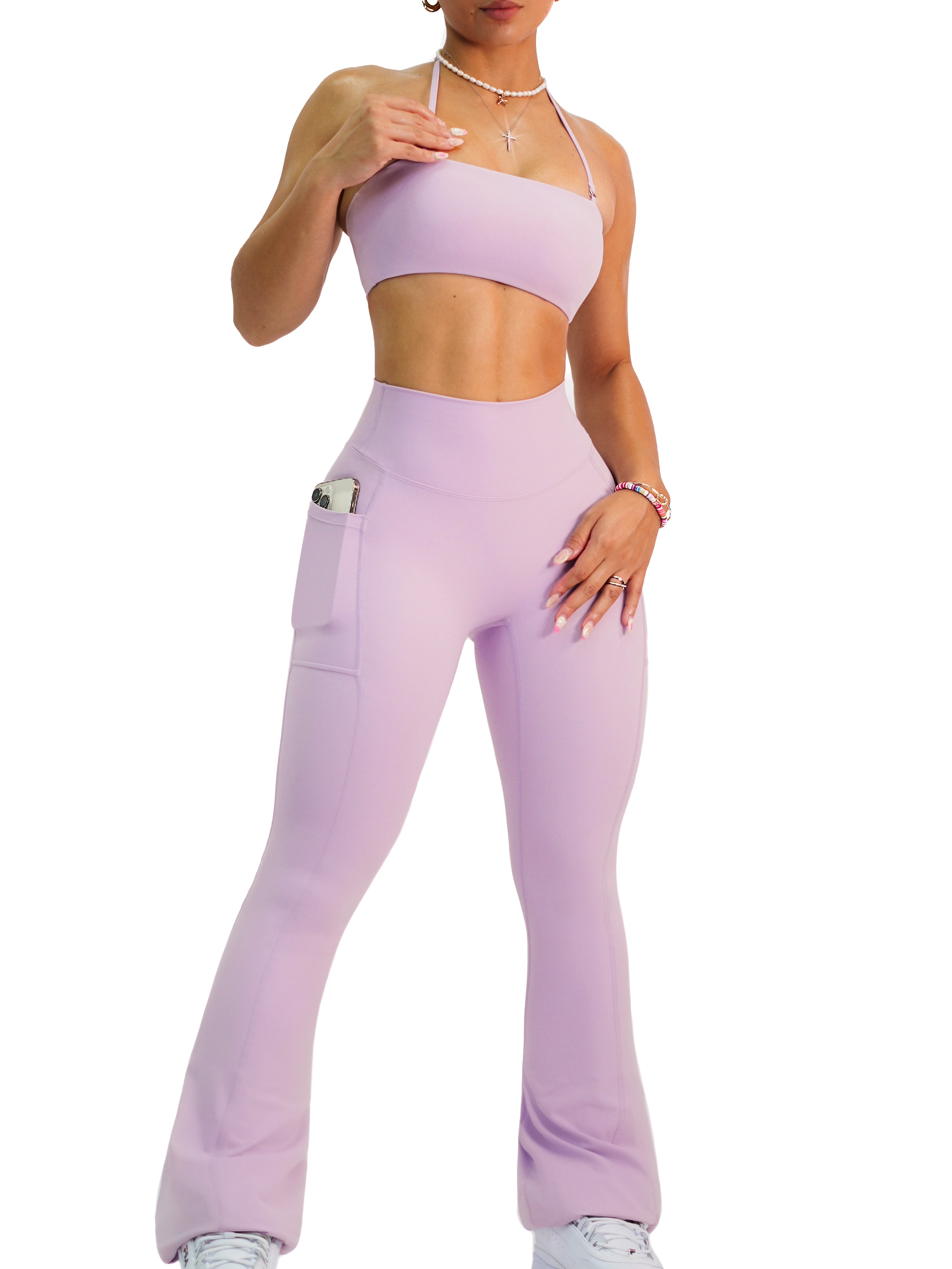 Premium High-Waisted Fitted Straight Leggings for Women - Soft Stretchy Comfort (Lilac Dream) - Perfect for Yoga, Workouts & Everyday Wear