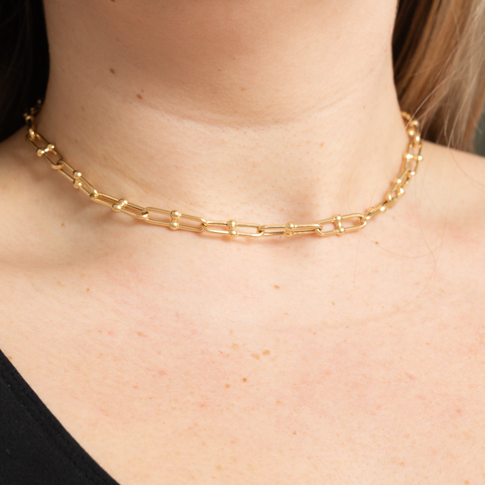 18K Yellow Gold Hardwear Inspired Chain Necklace - 6.77mm Width, 15.5 Inch Length - Elegant Layering Piece for Everyday Wear & Special Occasions