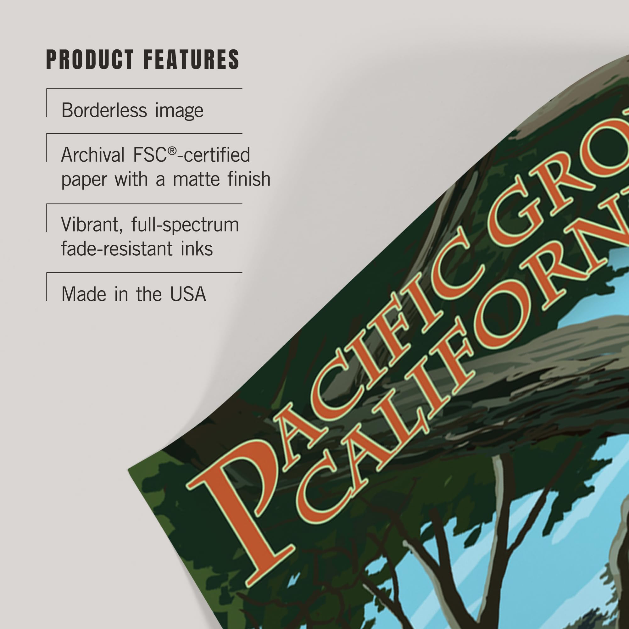 Lantern Press 16x24 Inch Giclee Art Print - Pacific Grove California 17 Mile Drive Coastal Landscape Wall Decor | Perfect for Living Room, Bedroom & Office