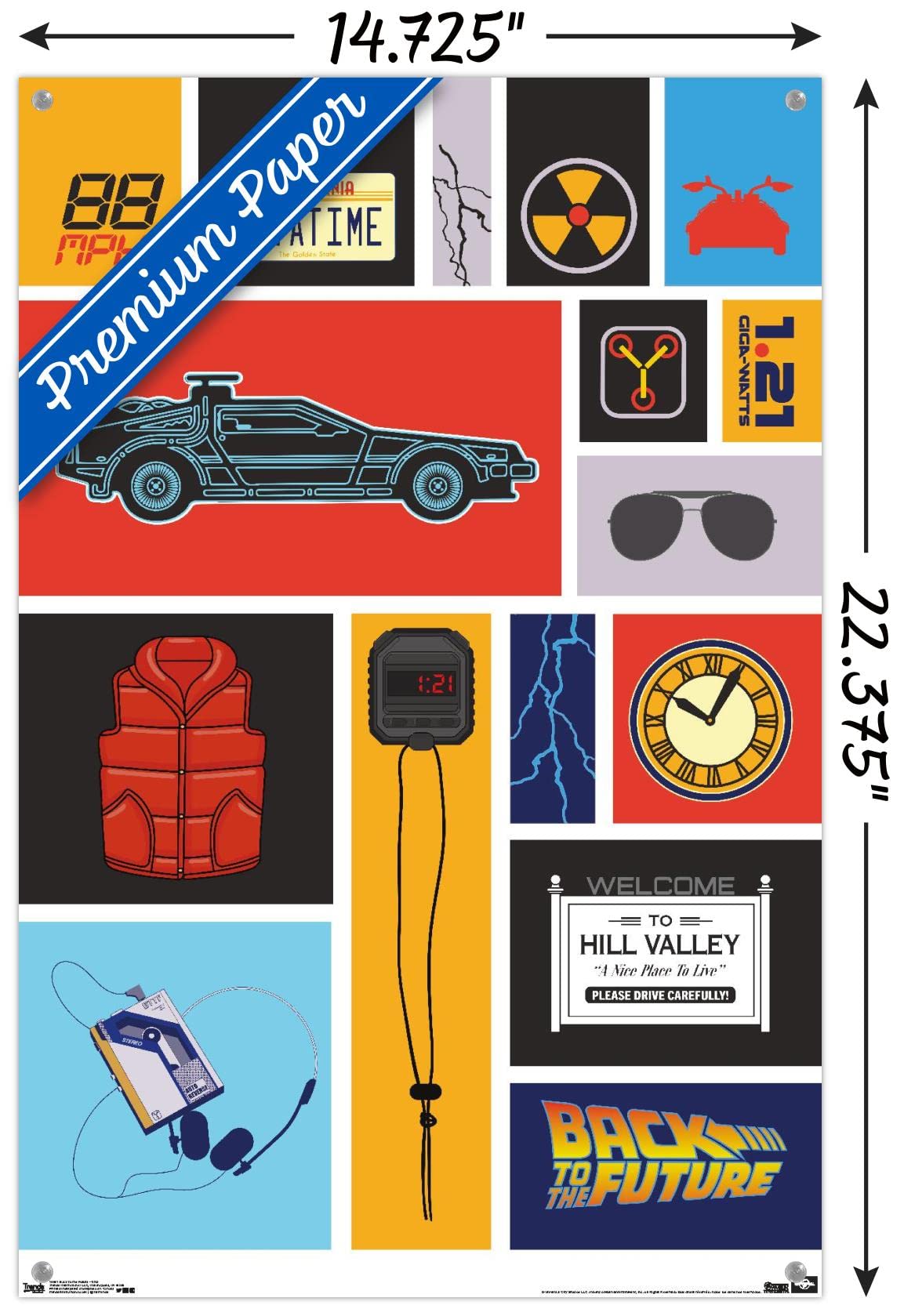 Back to the Future Movie Grid Wall Poster with Push Pins - 24x36 Inch Retro Sci-Fi Decor for Bedroom, Office & Game Room