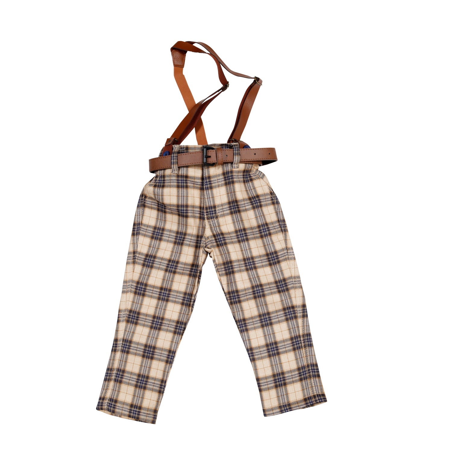 Stylish Plaid Party Outfit for Men with Suspenders & Wooden Bow Tie - Perfect for Weddings, Prom, and Formal Events