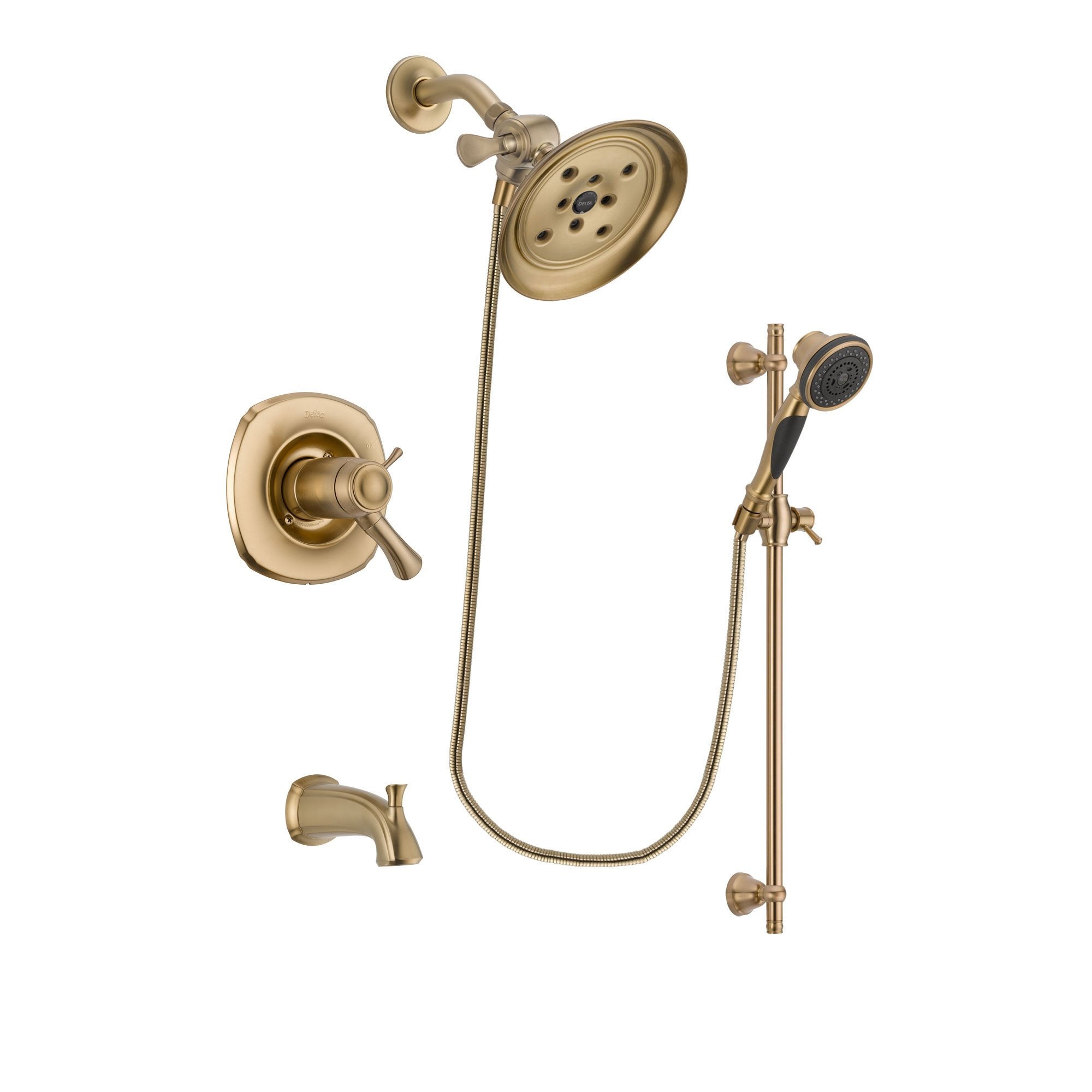 Delta Addison Champagne Bronze Thermostatic Tub and Shower Faucet System with Large Rain Shower Head, Handheld Spray & Slide Bar - Includes Rough-in Valve & Tub Spout DSP3581V - Perfect for Modern Bathroom Renovations & Luxury Spa Experience