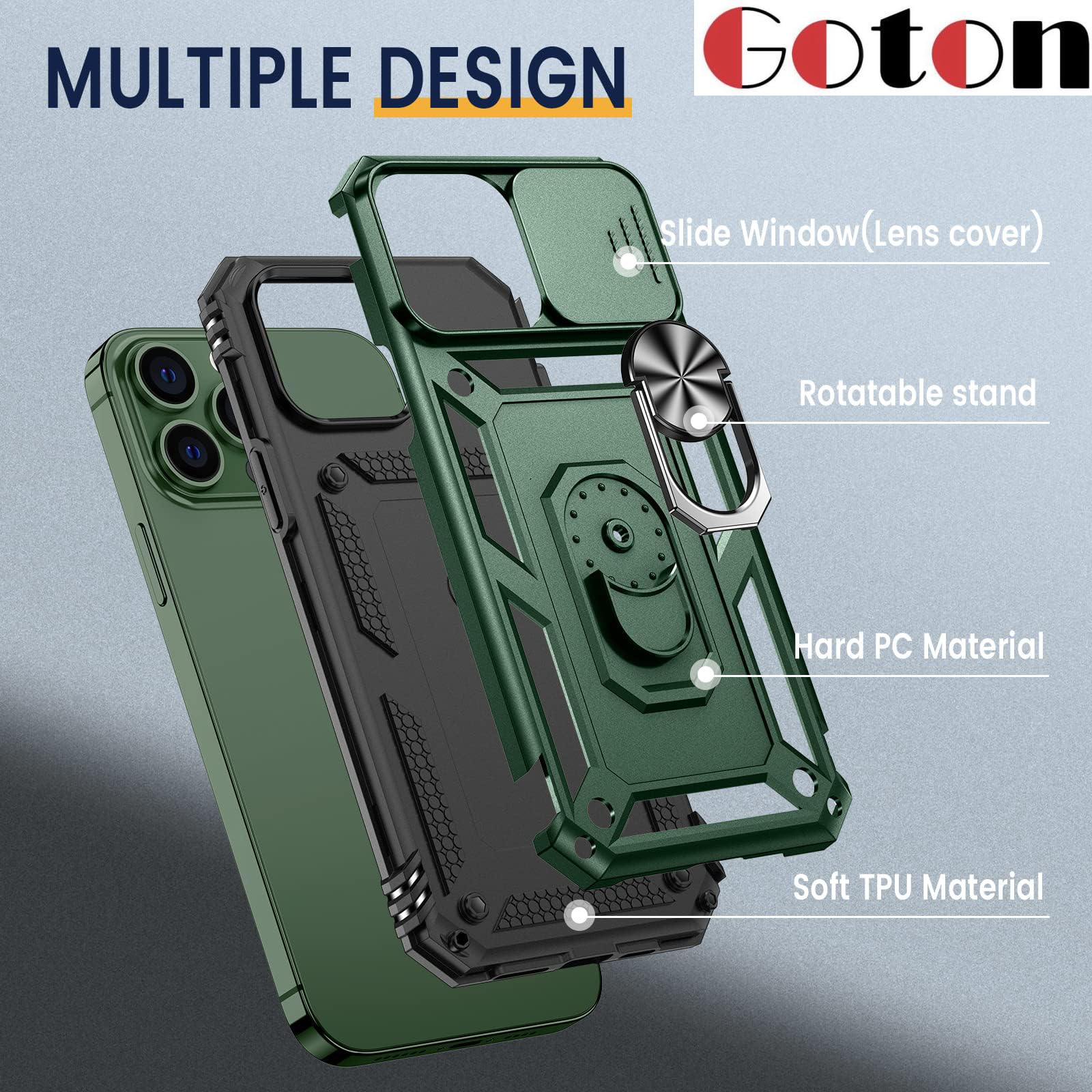 Military Shockproof iPhone 13 Pro Max Case with Rotating Stand & Magnetic Mount - Green Armor Protection for Outdoor & Driving
