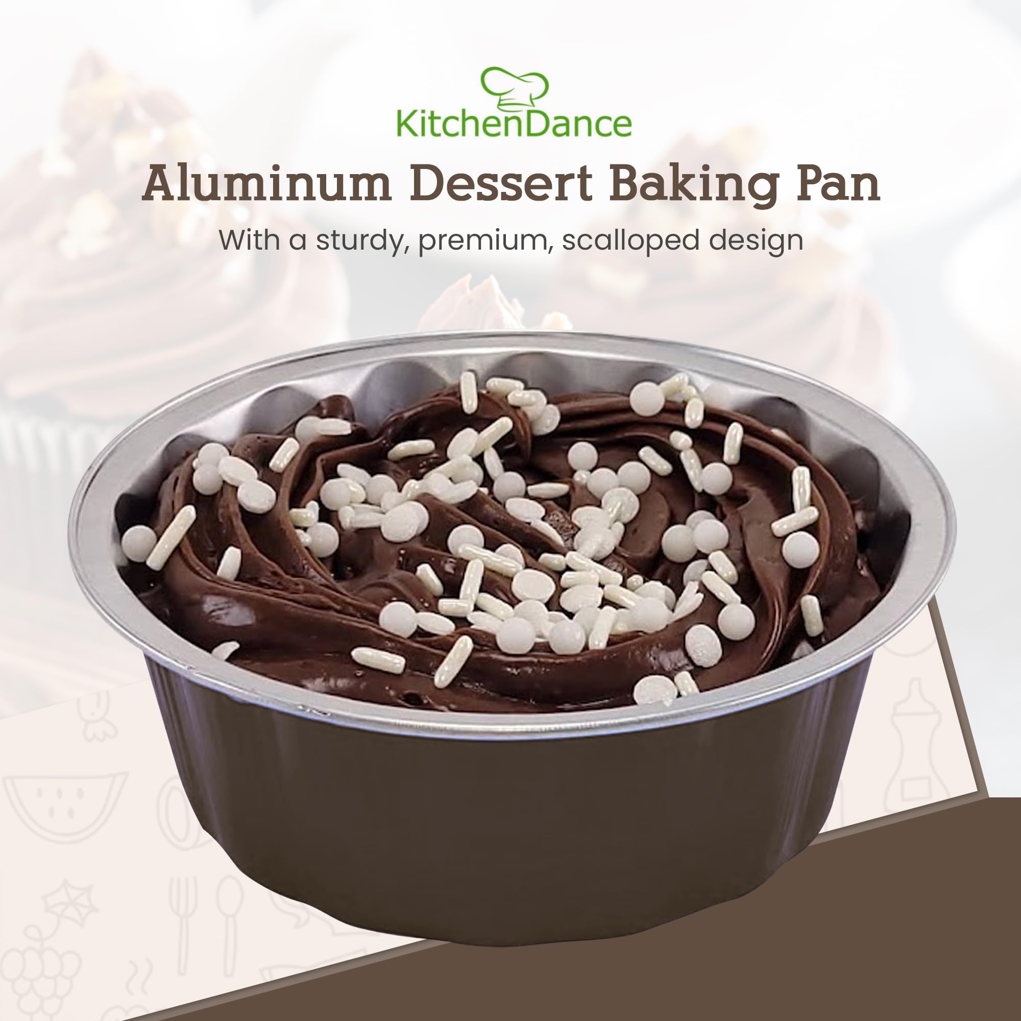 KitchenDance 8 oz Disposable Aluminum Foil Pie Pans - Round Mini Baking Tins for Cakes, Cupcakes & Desserts - No Lids, Vibrant Colors & Scalloped Edge - Perfect for Parties, Picnics & Meal Prep (Pack of 50) - A8NL