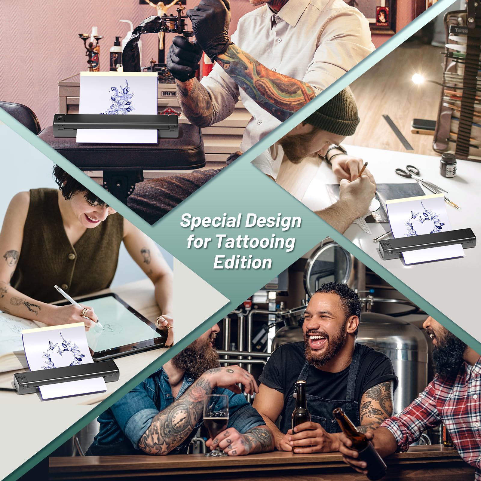 Professional M08F Wireless Tattoo Stencil Printer Kit - Bluetooth Thermal Printer for Tattoo Artists, Compatible with Smartphones & PC, Includes 10 Sheets A4 Transfer Paper - Perfect for Tattoo Studios, Home Practice & Professional Tattoo Design