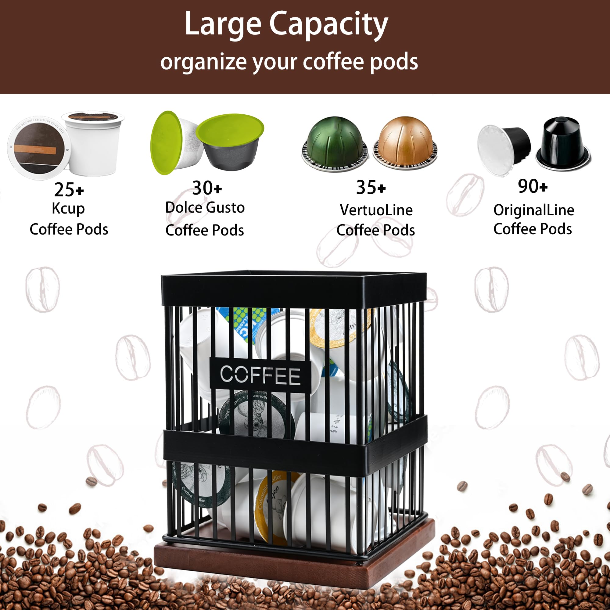Wooden K Cup & Nespresso Pod Holder - 24 Slot Coffee Pod Organizer with Sturdy Wood Base | Perfect for Coffee Bar, Kitchen Counter & Office Coffee Station Accessories