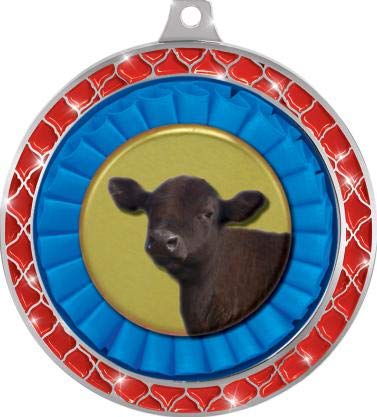 2.5 Inch Angus Steer Red Trellis Silver Medal - Premium Cattle Trophy Award for Kids & Animal Competitions - Perfect for 4H Shows, FFA Events, and Livestock Prize Ceremonies