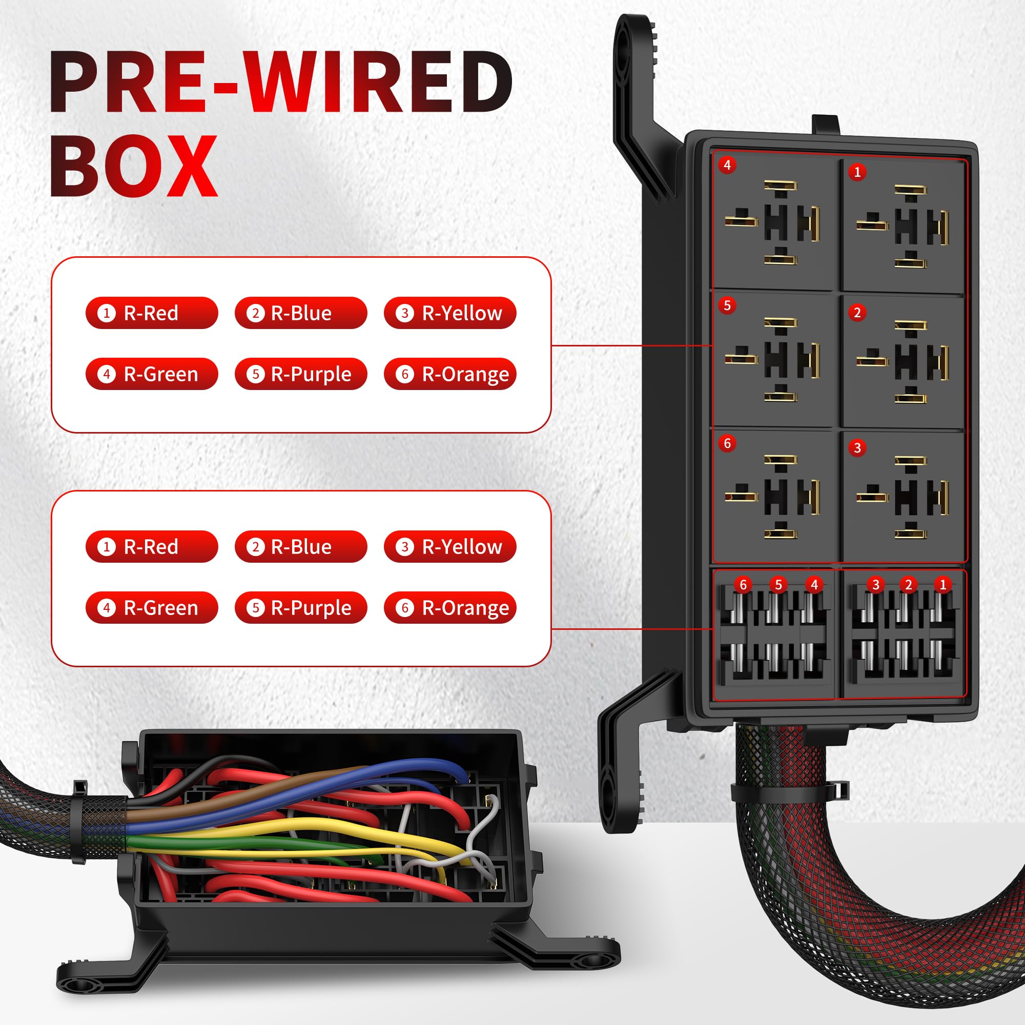 12V 6-Way Waterproof Fuse Relay Box with Pre-Wired 6 Relays & 12 ATC/ATO Fuses - Universal Relay Panel for Automotive, Car, Marine, Boat, RV, Truck - Perfect for Electrical System Protection and Power Distribution
