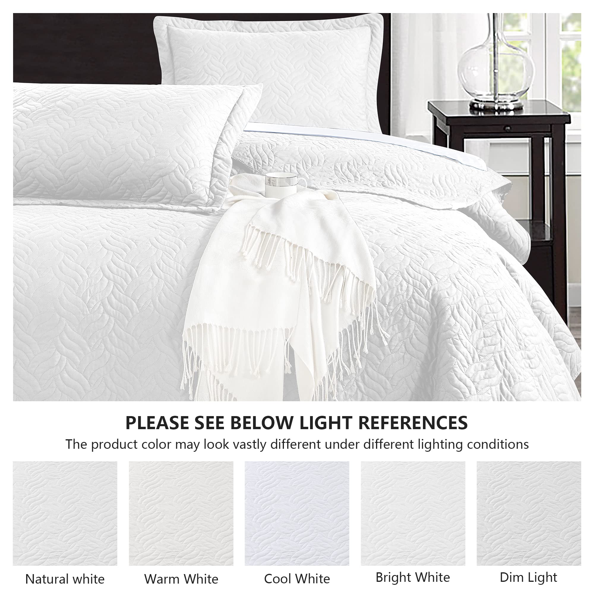 Love's Cabin White Quilts for Queen Bed - Soft Lightweight Microfiber Summer Bedspread with Modern Wave Pattern, 3-Piece Set (1 Quilt + 2 Pillow Shams) | All-Season Bed Cover for Master Bedroom, Guest Room & Vacation Homes