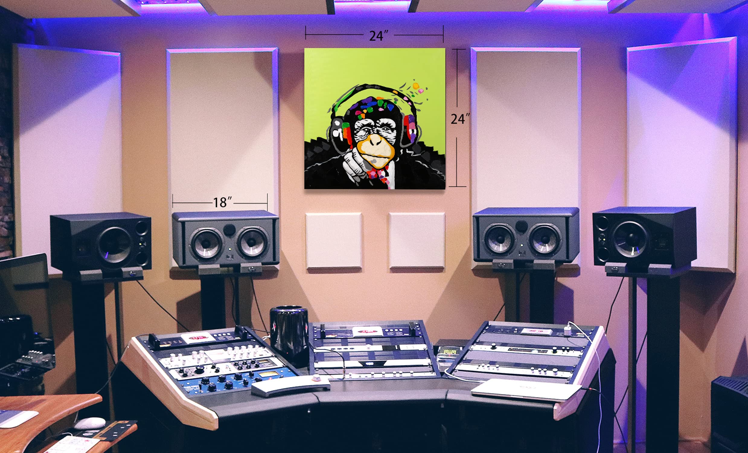 Modern Animal Pop Art Framed Canvas Print - Monkey Music with Headphones Wall Decor for Living Room, Bedroom & Office - 27x39 Inch Gallery Wrapped Inner Frame Artwork