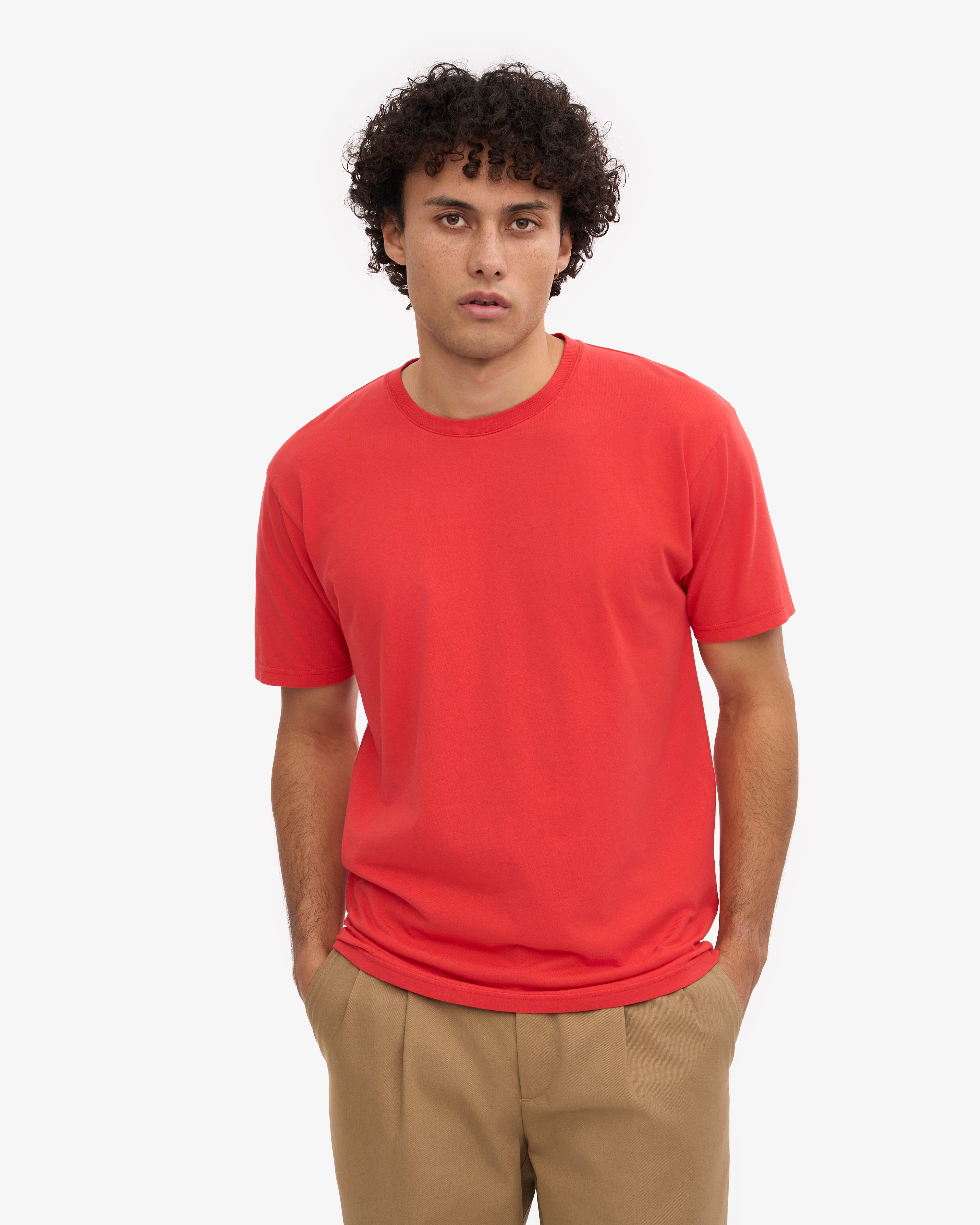 Classic Organic Cotton T-Shirt for Men & Women - Soft Red Tangerine Color - Eco-Friendly Casual Wear for Everyday Outfits & Summer Fashion