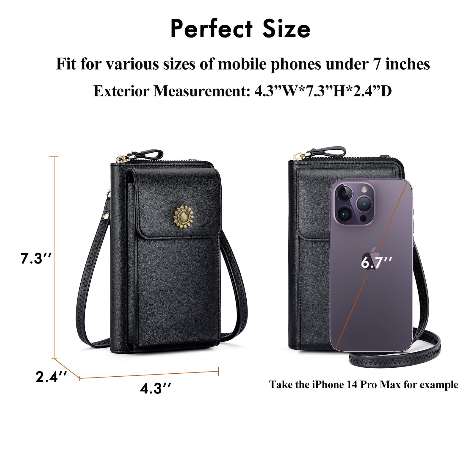 RONSIN RFID Blocking Crossbody Purse for Women - Anti-Theft Cell Phone Wallet & Mini Shoulder Bag - Perfect for Travel, Shopping, and Everyday Use (Black)