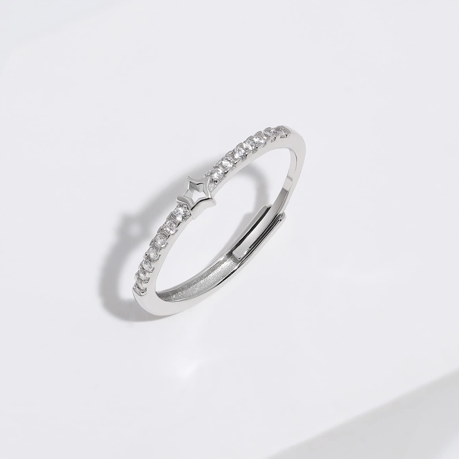 Meissa Dainty Stacking Rings for Women - Silver Tiny Star Adjustable Ring (Size 4.5-9) | Handmade Minimalist Stackable Thumb Ring | Perfect for Layering, Everyday Wear & Gift Giving