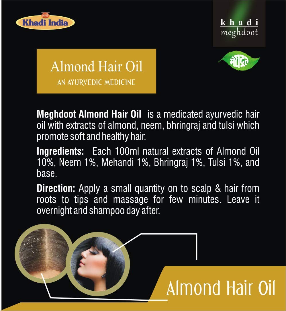 KHADI MEGHDOOT Almond Hair Oil with Neem Extract (210ml) - Natural Hair Growth Treatment for Dry, Damaged Hair - Perfect for Daily Nourishment & Scalp Care