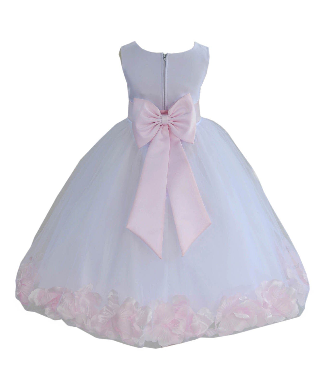 White Tulle Rose Petals Flower Girl Dress - Elegant Christening Gown for Weddings, Baptisms & Special Occasions - Style 302T (Size 10)