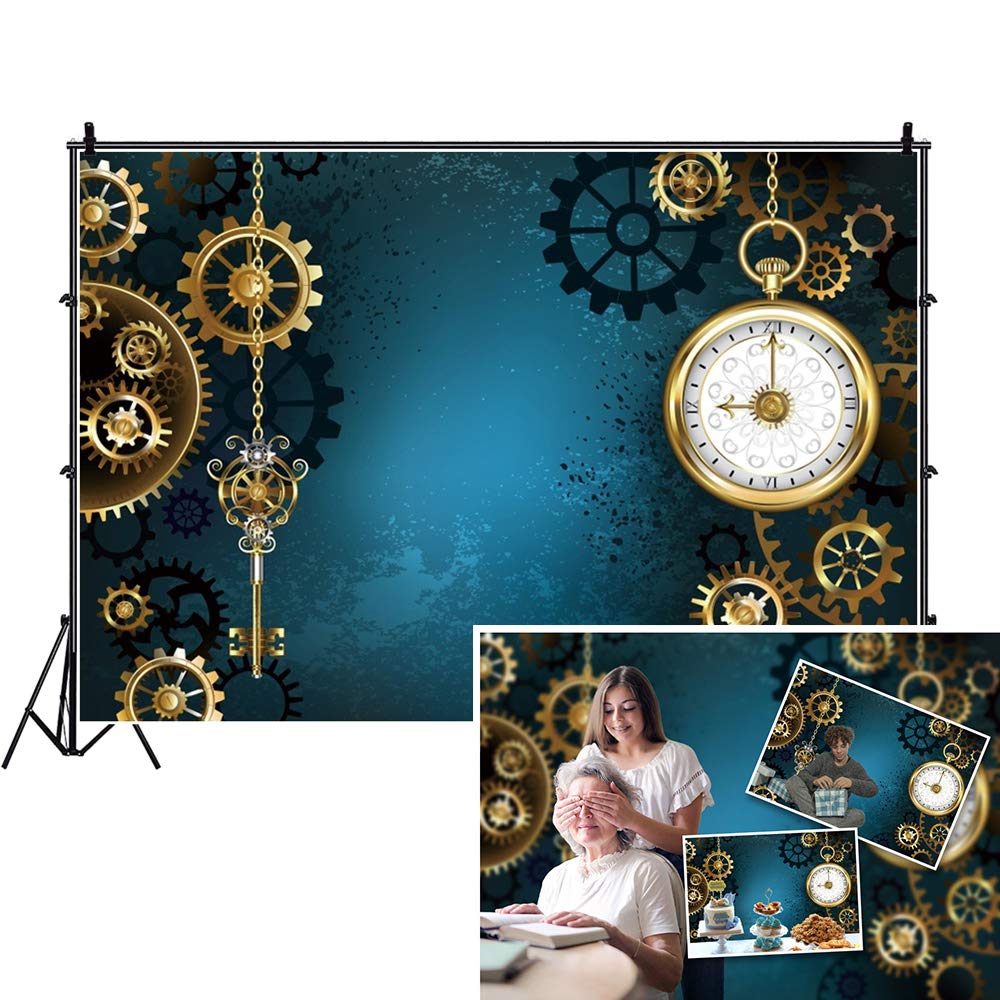 10x8ft Steampunk Photography Backdrop - Vintage Industrial Gear, Clock & Mechanical Design for Photo Shoots, Party Decor & Themed Events