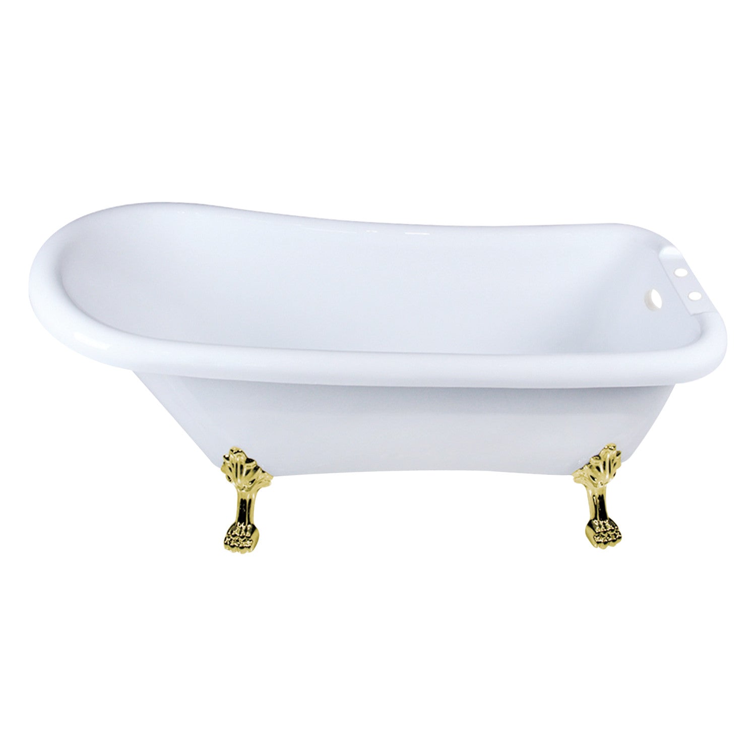 Aqua Eden VT7DE672826WAC2 67-Inch Acrylic Classic Flat Rim Single Slipper Clawfoot Bathtub with 7-Inch Faucet Drillings - Glossy White & Polished Brass Finish for Vintage Bathroom Decor and Luxury Spa Experience