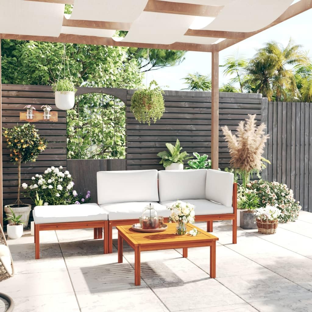 vidaXL 6-Piece Acacia Wood Patio Lounge Set with Cushions - Weather-Resistant Outdoor Furniture, Cream White, Easy Assembly - Perfect for Backyard, Poolside & Garden Relaxation