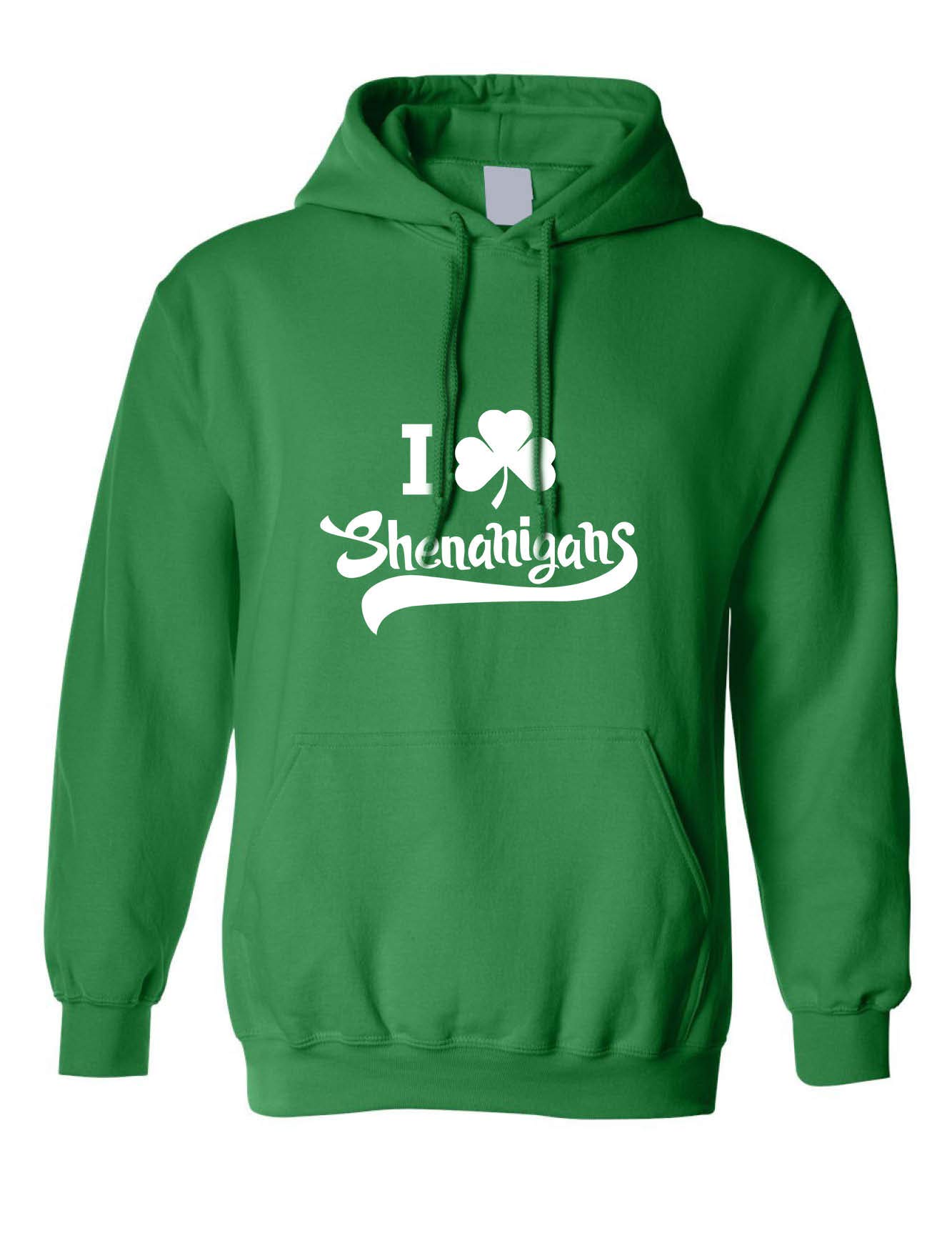 ALLNTRENDS Adult Hoodie - I Love Shenanigans St. Patrick's Day Top with Irish Shamrock Design | Perfect for St. Paddy's Day Parties & Casual Wear